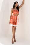 Buy_Kritika Madan Label_Orange Royal Georgette Printed Checkered Banana Crepe Skirt Set _Online_at_Aza_Fashions