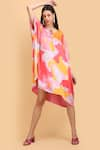 Buy_LABEL IVISH_Pink Pure Silk Charmeuse Satin Printed Abstract Asymmetric Kaftan  _Online_at_Aza_Fashions