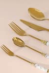 Buy_Table Manners_Gold Stainless Steel/ Reinforced Porcelain Marble And Cutlery Set_Online_at_Aza_Fashions