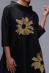 Buy_Taika by Poonam Bhagat_Black Cotton Silk Embroidered Gold Petals Collared Neck Midi Dress  _Online_at_Aza_Fashions