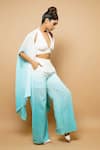 Buy_Ahi Clothing_Blue Crushed Cotton Georgette Plain Shrug Open Ombre And Pant Set _Online_at_Aza_Fashions