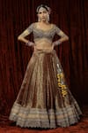 SHIKHAR SHARMA_Maroon Lehenga Brocade Embroidered Gota Paan Shaped Floral Pattern Bridal Set _Online_at_Aza_Fashions