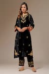 Buy_Anantaa by Roohi_Black Velvet Embroidered Floral Notched Straight Kurta _at_Aza_Fashions