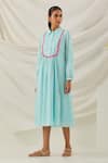 Buy_TIC_Blue Cotton Embroidered Chikankari Shirt Collar Zaid Placed Dress _Online_at_Aza_Fashions