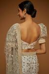 Buy_Neeta Lulla_White Tulle Embroidery Thread Leaf Neck Floral Saree With Blouse _Online_at_Aza_Fashions