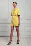 Buy_Couché By Anandini_Yellow Crepe Shawl Neck Solid Cut Out Shirt Dress _Online_at_Aza_Fashions