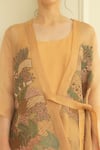 Buy_Oja_Gold Handloom Silk Embroidered Applique Round Asymmetric Tunic And Pant Set _Online_at_Aza_Fashions