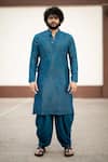 Buy_Hilo Design_Blue Georgette Embroidery Mirror Kurta Set For Men_Online_at_Aza_Fashions