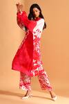 Buy_Moh India_Magenta Cupro Printed Floral Round High Neck Colorblock Tunic And Trouser Set _Online_at_Aza_Fashions