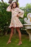 Buy_Cin Cin_Peach Cotton Printed Floral V Neck Zoe Dress _Online_at_Aza_Fashions