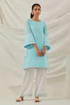 Buy_TIC_Blue Cotton Embroidered Chikankari Round Pak Geometric Kurta Palazzo Set _Online_at_Aza_Fashions