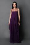Buy_Swatee Singh_Purple Georgette, Hemp Round Neck Sheer Handkerchief Draped Jumpsuit _Online_at_Aza_Fashions