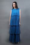 Buy_Swatee Singh_Blue Georgette High Neck Pleated And Tiered Maxi Dress _Online_at_Aza_Fashions