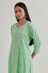 Buy_Priya Chaudhary_Green Cotton Embroidered Chikankari Notched Neck Kurta Set _Online_at_Aza_Fashions