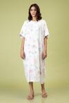 Buy_Doodlage_White Cotton Embroidery Round Neck Cloudwalker Abstract Oversized Kaftan Dress _Online_at_Aza_Fashions