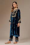 Buy_Anantaa by Roohi_Blue Velvet Embroidered Floral Notched Placement Kurta _Online_at_Aza_Fashions