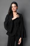 Buy_Swatee Singh_Black Crepe Collared Bell Sleeve Coat Jumpsuit _Online_at_Aza_Fashions