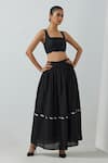 Buy_TIC_Black Chanderi Chevron Square Neck Bralette And Skirt Set _at_Aza_Fashions