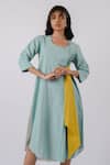 Tussah By Siddhi Shah_Green Cotton Bows Round Neck Contrast Detail Dress _Online_at_Aza_Fashions