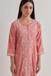 Buy_Priya Chaudhary_Pink Cotton Embroidered Chikankari Notched Neck Kurta Set _Online_at_Aza_Fashions