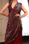 Buy_Shilpi Gupta_Maroon Blouse Viscose Dupion, Saree Pallu In Shimmer Pre-pleated With _Online_at_Aza_Fashions