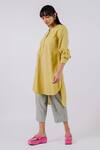Buy_Tussah By Siddhi Shah_Green Cotton Round Neck High-low Tunic And Checkered Pattern Pant Set _Online_at_Aza_Fashions