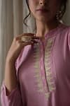 Buy_Kanika Sharma_Pink Kurta Crinkled Cotton Embroidered Pearl Mandarin Collar And Pant Set _Online_at_Aza_Fashions