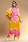 Buy_Etasha by Asha Jain_Pink Gajji Silk Bandhani Round Asymmetric Pattern Kaftan _Online_at_Aza_Fashions