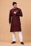 Buy Hilo Design Maroon Cotton, Silk, Lycra Embroidery Adira Placement Kurta Set Online at Aza Fashions Buy_Hilo Design_Maroon Cotton, Silk, Lycra Embroidery Adira Placement Kurta Set _Online_at_Aza_Fashions