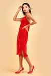 Buy_Label Ivish_Red Silk, Velvet Plunge Neck Gathered Yoke Dress _Online_at_Aza_Fashions