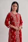 Buy_Priya Chaudhary_Red Cotton Embroidered Chikankari Notched Neck Kurta Set _Online_at_Aza_Fashions