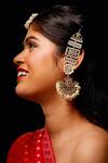 Buy_Ishhaara_Gold Plated Stones, Kundan Geometric Floral Chandbali Earring And Maangtikka _Online_at_Aza_Fashions