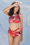 Buy_Tizzi_Red Wonder Fabric 80% Printed Floral One Shoulder Bikini Set _Online_at_Aza_Fashions