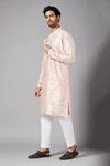 Buy_Hilo Design_Peach Cotton, Lycra Zari, Embroidery Ilaria Kurta Set _Online_at_Aza_Fashions