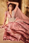 Buy Bhumika Sharma Pink Organza Embroidery V-neck Bahaar Print Anarkali Online at Aza Fashions Buy_Bhumika Sharma_Pink Organza Embroidery V-neck Bahaar Print Anarkali _Online_at_Aza_Fashions