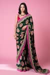 Buy_Siddhartha Bansal_Green Pure Crepe Embroidered Paisley Royal Print Saree With Blouse  _Online_at_Aza_Fashions