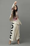 Buy_AK-OK_Ivory Silk Chiffon Printed Floral Patterns V Top And Draped Skirt Set  _Online_at_Aza_Fashions