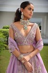 Buy_Miku Kumar_Purple Silk Hand Embroidered Sequin Plunge Flower Bloom Lehenga Set For Women_Online_at_Aza_Fashions