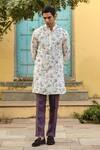 Buy_Raw & Rustic by Niti Bothra_Cream 60 Lea Printed Floral Linen Kurta _Online_at_Aza_Fashions