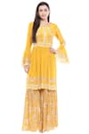 Buy_Soup by Sougat Paul_Yellow Crepe Printed Round Kurta Sharara Set _Online_at_Aza_Fashions