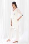 Buy_KHAT_White Handwoven Cotton Polka Pattern V Neck Short Tunic And Pant Set  _Online_at_Aza_Fashions