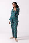 Buy_Label Shreya Sharma_Green Linen Print Floral Lapel Collar Jacket And Pant Set _Online_at_Aza_Fashions