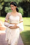 Buy_Tarini Vij_White Blouse Net And Satin Hand Pre-stitched Ruffle Skirt Saree & Set _Online_at_Aza_Fashions