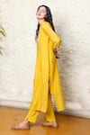 Buy_Tatwa_Yellow Handloom Cotton, Viscose, Silk Embroidery Round Neck Kurta And Pant Set _Online_at_Aza_Fashions