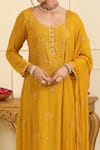 Buy_Esha Koul_Yellow Georgette Embroidered And Embellished Chikankari Notched Floral Kurta Set _Online_at_Aza_Fashions