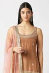 Buy_Labbada_Brown Kurta Pure Silk Hand Embroidered Marodi Scoop U Neck Short Sharara Set _Online_at_Aza_Fashions