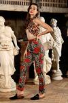 Buy_Sanam_Multi Color Silk Halter Neck Perla Draped Top And Trouser Set _Online_at_Aza_Fashions