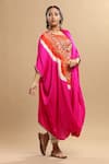 Buy_Etasha by Asha Jain_Fuchsia Kaftan Gajji Silk Embroidered Bandhani Round Draped And Pant Set _Online_at_Aza_Fashions