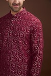 Buy_Kasbah_Maroon Silk, Cotton Embroidery Floral Kurta Set _Online_at_Aza_Fashions