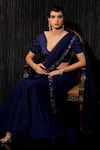 Buy_Shilpi Gupta_Blue Silk Satin, Net Sequins, Border Embroidered Pre-draped Saree With Blouse _Online_at_Aza_Fashions